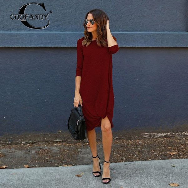 

women fashion round neck three quarter sleeve contrast winter, autumn casual color solid patchwork dress, Black;gray