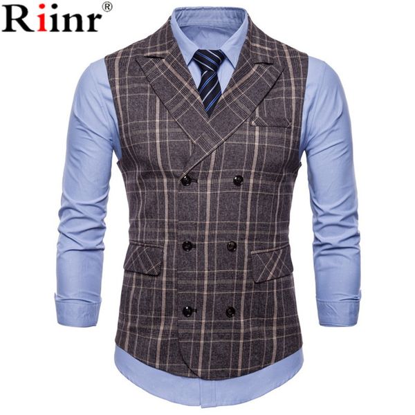 

riinr brand striped men doouble breasted wedding suit vests fit men sleeveless business vests no shirts dress autumn, Black;white