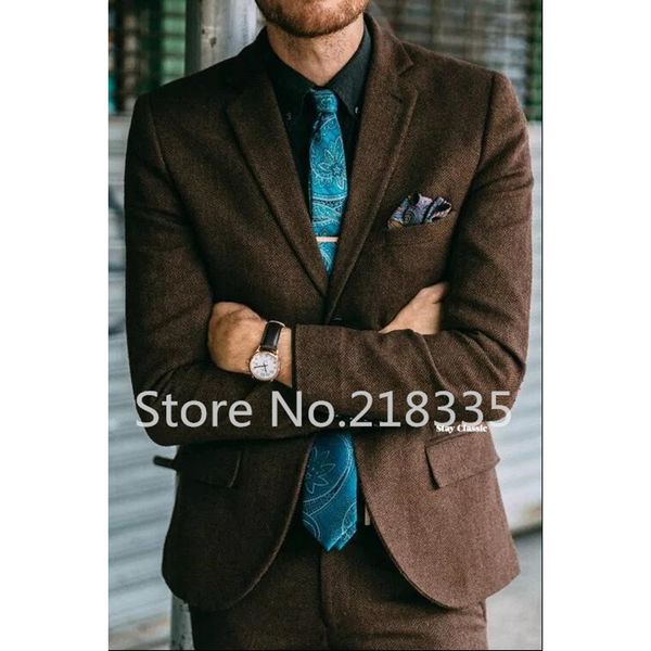 

dark brown tweed blazer men wool herringbone british style custom made mens suit slim fit blazer wedding suits for men, White;black