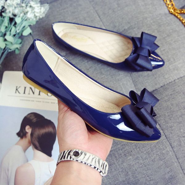 

large size women flats elegant bow-knot pointy toe slip on loafers shallow soft soled ballet flat shoes office ladies work shoes, Black