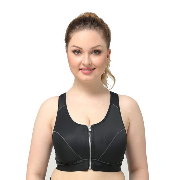 

big large size sports bra bras front zipper push up sport brassiere high impact good female sportswear fitness yoga running, White;black