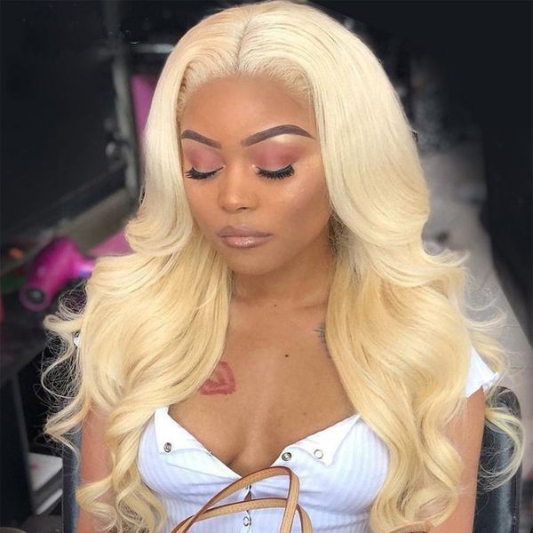 

brazilian body wave human hair wigs #613 lace frontal wigs 150% density pre-plucked hairline with baby hair blonde full lace wigs, Black;brown