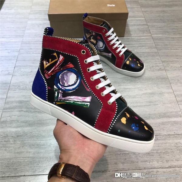 

version christi loubou new bip bip rose floral velvet high leather red bottom sneakers shoes trainers with original box