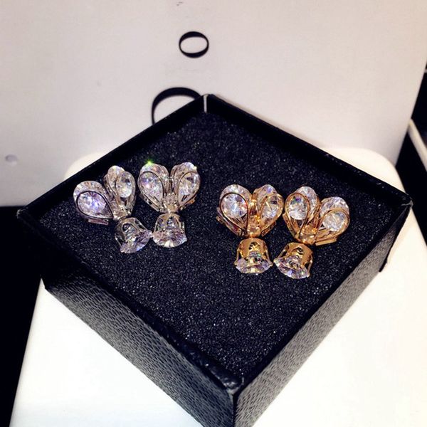 

1 пара кристалл передняя задняя двухсторонняя серьги стержня для женщин светлячок ювелирные изделия, Golden;silver