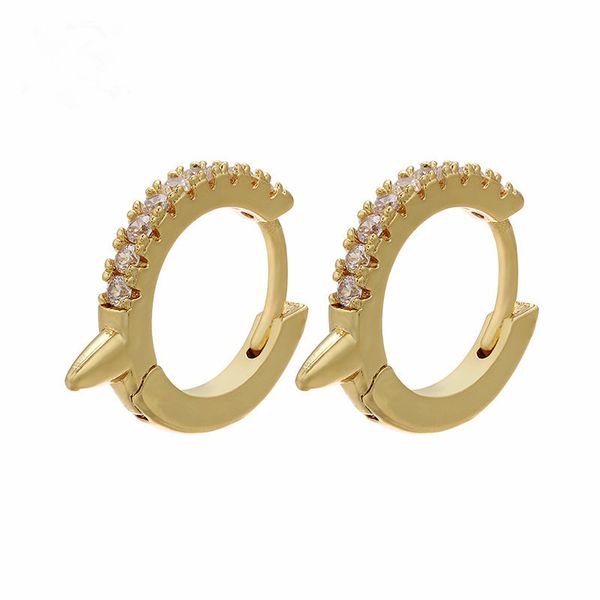 

1 piece hoop earrings small cubic zircon earring trendy cz jewelry rose gold silver-plate black aretes rainbow punk rivet spike, Golden;silver