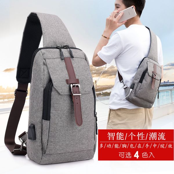 

new style large-volume chest bag fashion waterproof fabric men's shoulder bag usb sports shoulder