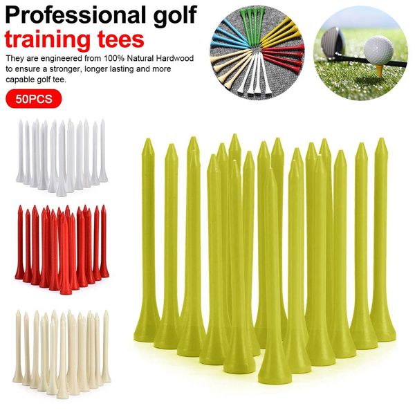 

50pcs training golf ball seat cross-border 6 color optional professional golf tees 70mm golf wood tees driver qdabx