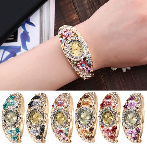 

2018 women clock date women round full diamond bracelet watch analog quartz movement wrist watch luxury watches clock, Slivery;brown
