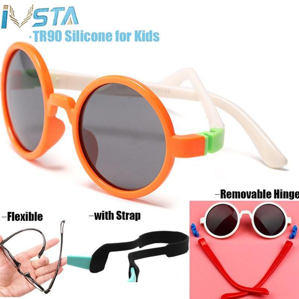 

ivsta kids sunglasses round glasses polarized children girls boys baby with strap rubber no screw tr90 silicone removable hinge fubha, Blue