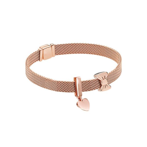 

bbee new 925 silver fashion bracelet glamour rose gold sweetheart bracelet set for original pandora charm bracelet women jewelry, Golden;silver