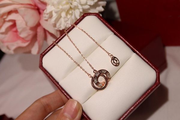 

explosion s925 sterling silver double ring inlaid brick luxury temperament noble fashion necklace high-end gold rose gold premium quality
