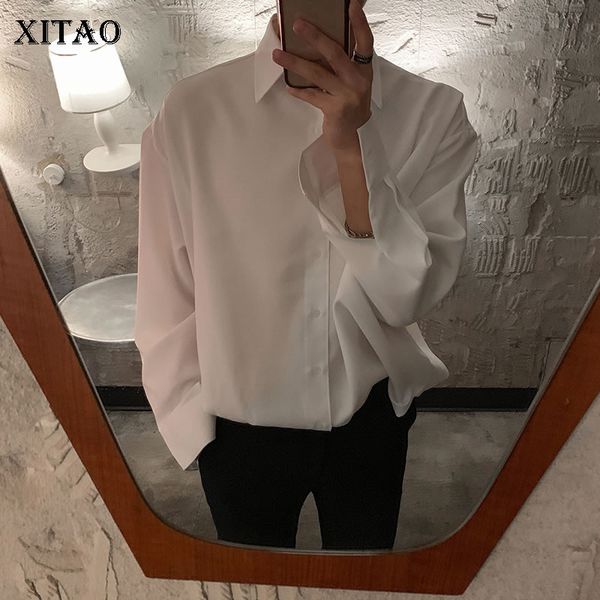 

xitao white pleated blouse fashion 2019 winter single breast full sleeve minority casual turn down collar loose shirt dmy2026
