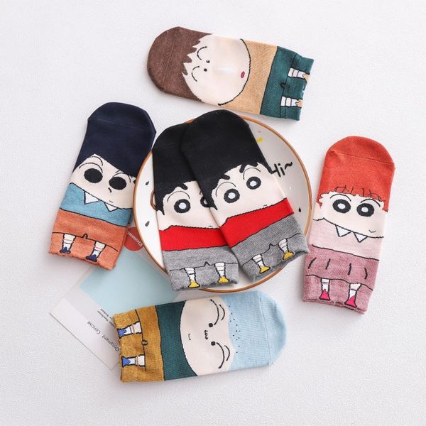 

5 пар карандаш shinchan shinnosuke nohara женские носки хлопок kawaii прекрасный мультфильм смешные носки рождество nowara shnnosuke новый, Black;white