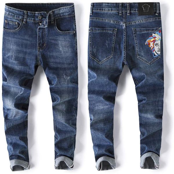 

2020 fashion mens jeans men's slim casual pants elastic pants light blue for loose cotton denim jeans