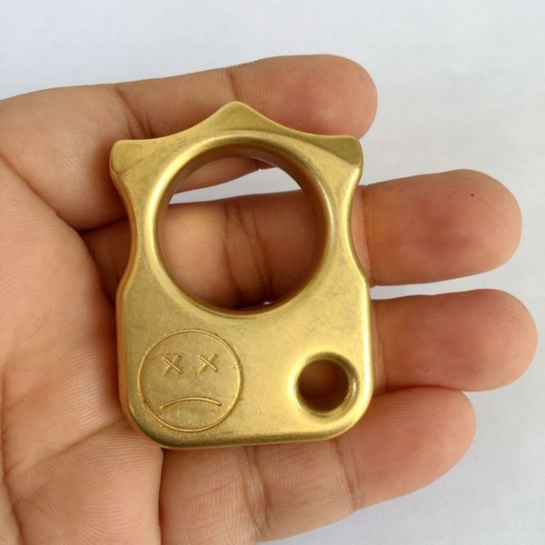 

edc solid brass stone wash key chain glass breaker outdoor tactical self-defense survival tool smiling face/ sad face