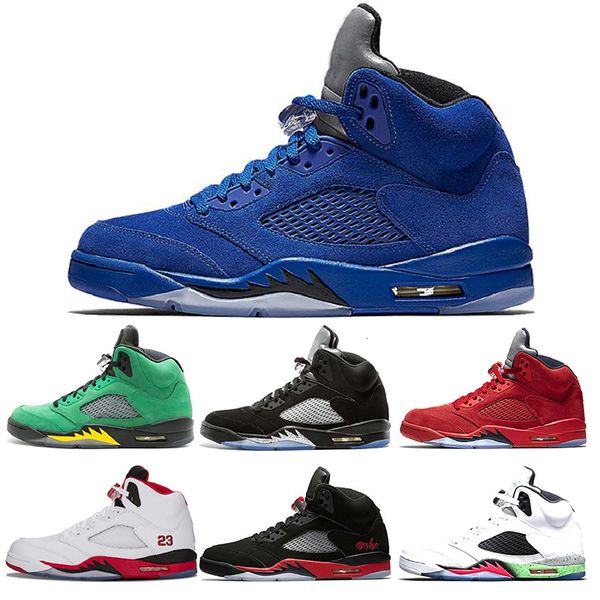

2019 5 5-5s wings international mens basketball shoes blue red suede space jam metallic silver fire red while sports sneakers us 7-13
