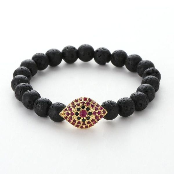 

micro pave cubic zircon evil eye charm bracelet women's natural lava stone beads bracelet for men jewelry accessories, Black