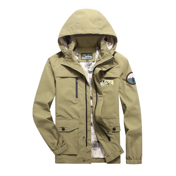 

brand new jacket men fashion hooded collar army men jacket plus size m-5xl casual loose windbreaker many pockets coat, Black;brown