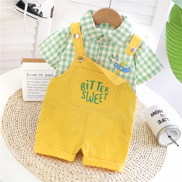 

hylkidhuose 2020 summer baby boys clothing sets toddler infant short sleeve lapel plaid shirt bib shorts children costume t200629, White