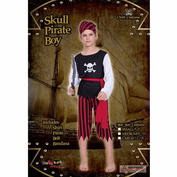

halloween pirate skull boy costumes, Black;red