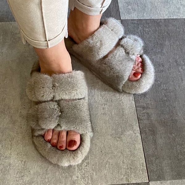 

european station fashion fur slippers ladies slippers 100%, Black