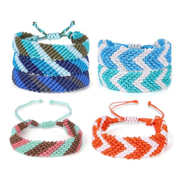 

boho waxed string braided candy stripe chevrons v shape tribal bracelet women men waterproof thread square knot jewelry present, Golden;silver
