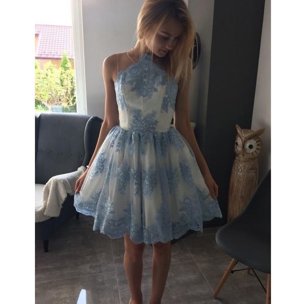 

new light blue short homecoming prom dresses halter ruched hollow back ruched graduation cocktail party dress cheap, Blue;pink