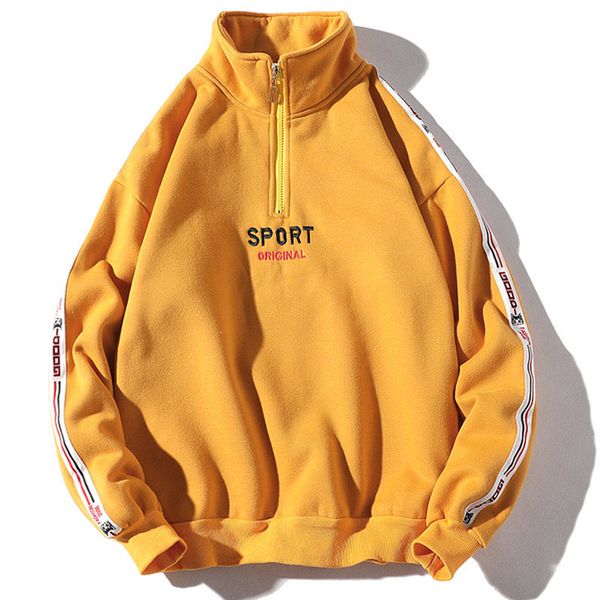 

male hip hop sweatshirt letter half zipper sweatshirts couple pullover fashion long sleeve high street streetwear casual autumn, Black