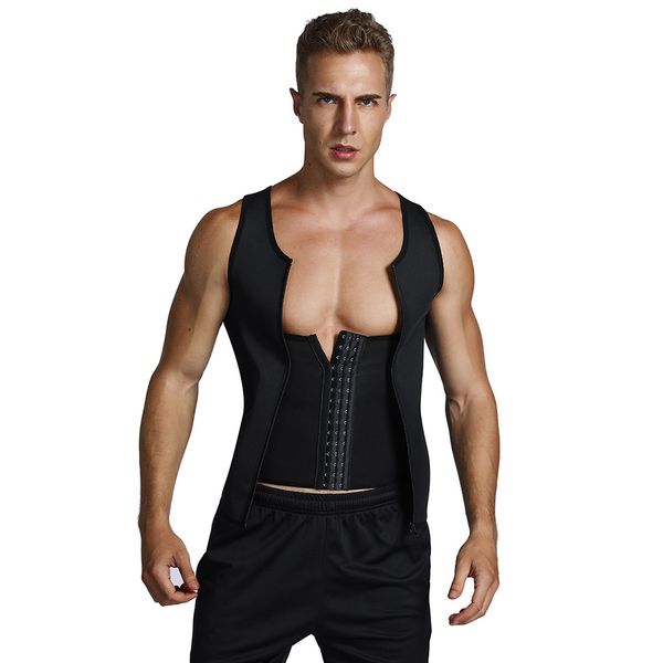 

men slimming corset tummy girdle shaper neoprene steel bone body shaper hook zipper sweat shirt stomach weight vest 4xl 3xl, Black;brown