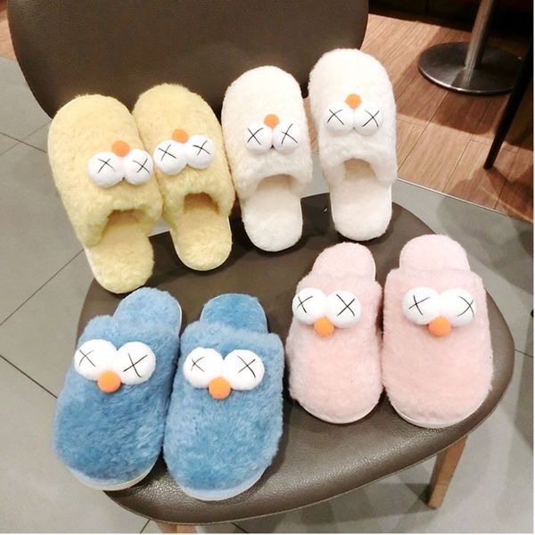

sp&city cute cartoon women winter slippers thickening fluffy slippers female keep warm slipper fur slides girl winter flip flops, Black