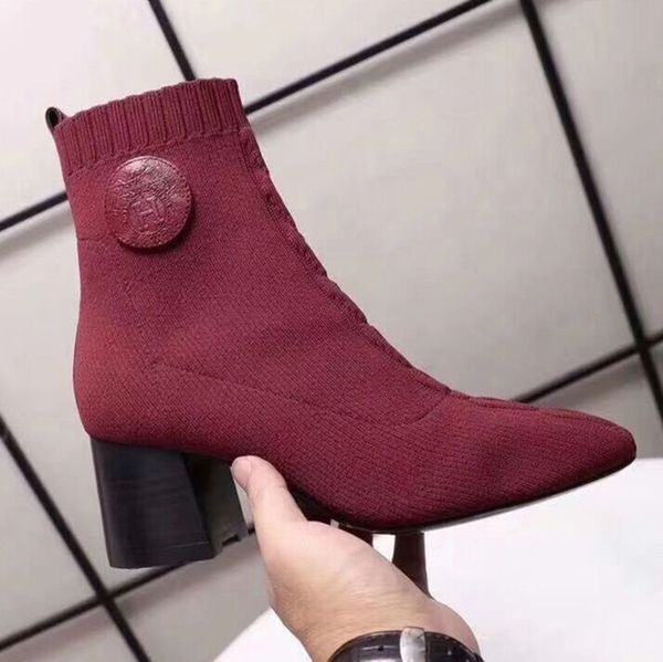 

martin bootshermes 2020 luxury booties street trend black wine red stretch casual high heel women's shoes 35-40