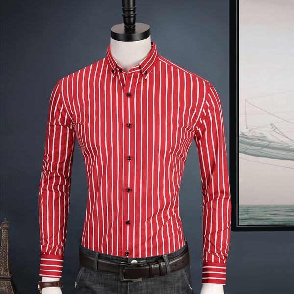 

men's button down blue/white striped dress shirts long-sleeve comfortable cotton standard-fit smart casual shirt, White;black