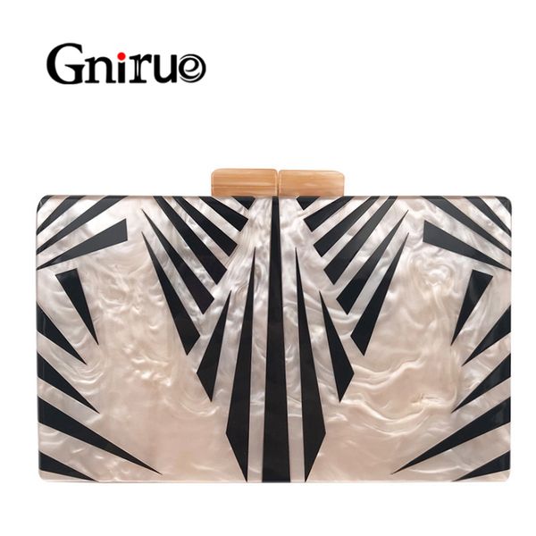 

fashion pearlescent acrylic bag chain women messenger bag geometric patchwork clutches elegant evening bag party prom handbags mx190819