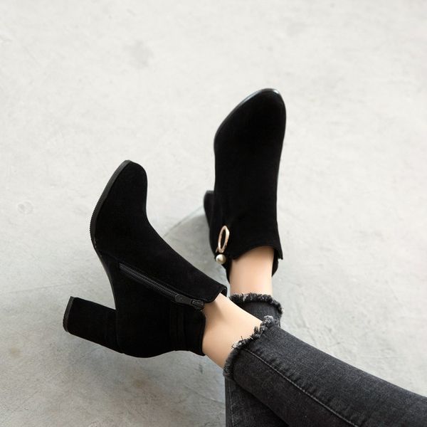

big size 9 10 11-19 boots women shoes ankle boots for women ladies shoes woman winter pure color round head, Black