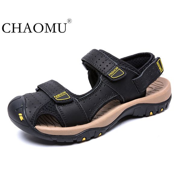 

sandals men's summer outdoor climbing non-slip shoes soft bottom layer leather waterproof baotou leisure, Black
