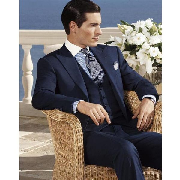 

navy blue wedding tuxedos slim fit suits for men groomsmen suit three pieces prom formal suits (jacket+pants+vest+tie) 081, Black;gray