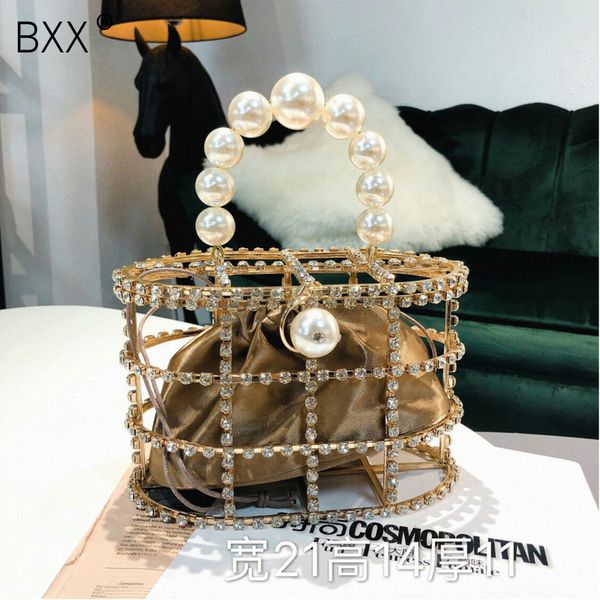 

bxx] women's bag all-match 2019 summer pearl package handbag rhinestone basket birdcage bag hf910