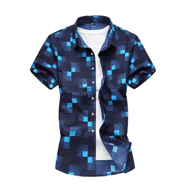 

плюс размер 5xl 6xl 7xl summer casual мужские рубашки с коротким рукавом рубашки плед кнопка вниз синий белый дизайн камиза блуза мужчины, White;black