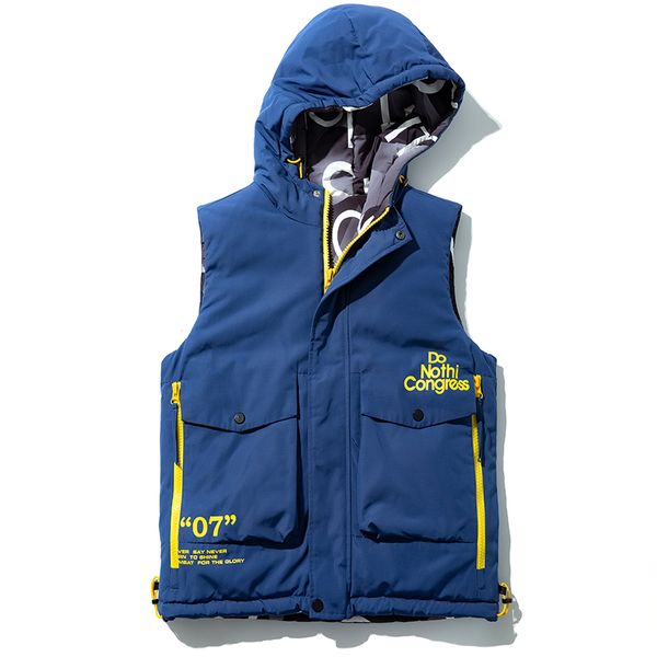 

men's thickened hooded medium length style to overcome the color blocking letter printing fashion brand cotton men's clothing, Black;white