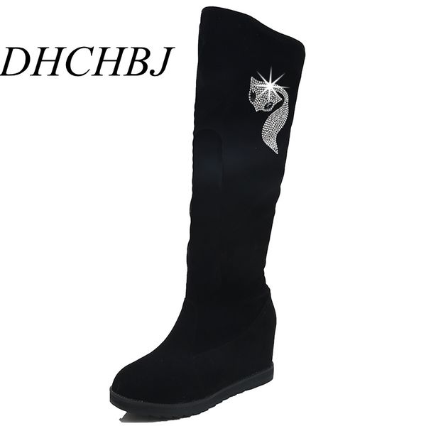 

snow boots women shoes woman boots knee-high 2019 winter new rhinestone decoration wild winter plus velvet thick, Black