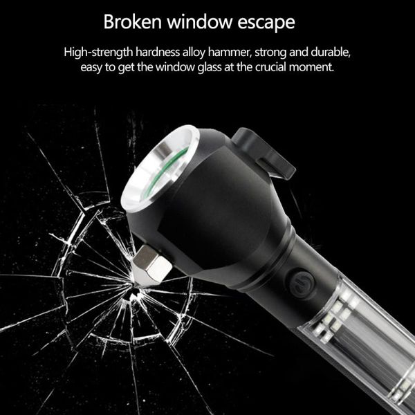 

1pc vehicle-mounted multi-functional solar lamp storage escape compass rescue safety hammer car accessories organizer