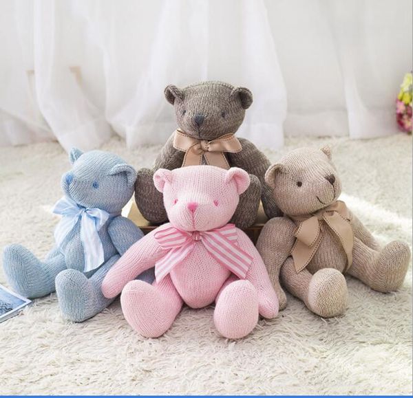 

28cm Teddy Bear Stuffed Knitted Plush Animals with bow knot Design Soft kids cut toy Stuffed toy