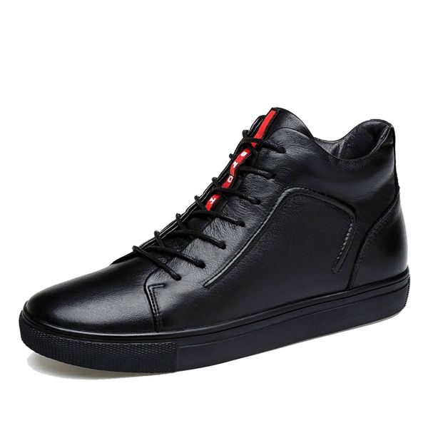 

genuine leather men ankle boots winter high men snow boots keep warm flats boots men winter shoes, Black