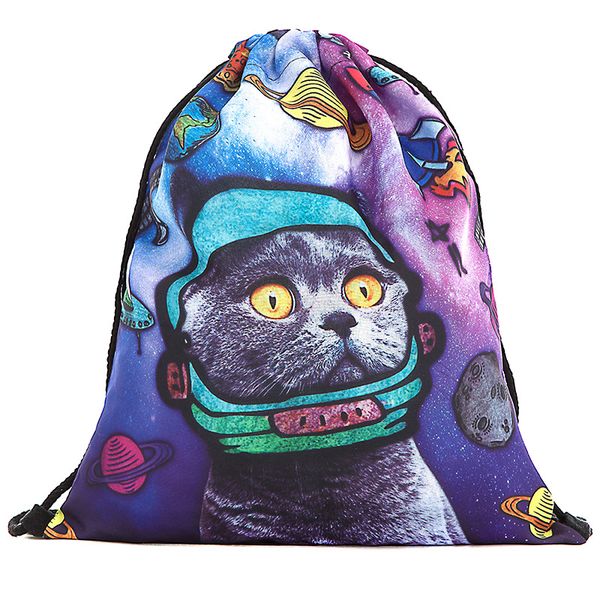 

print 39x30cm harajuku cute drawstring bags canvas kawaii cartoon cat storage bags small backpack 3d printed womens bag cloth