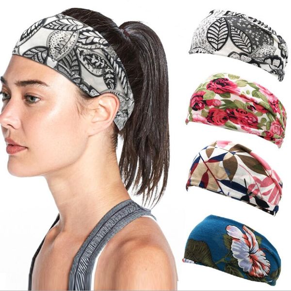 Hot Floral Frauen Yoga Stirnband Twist Turban Sport Fitnessstudio Fitness Haarbänder Stretch Headwrap Bandana Turban Mädchen Haarschmuck