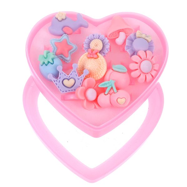 

12pcs/lot box gift mix lot plastic pink ring cartoon flower assorted resin baby kids girl children's rings with heart