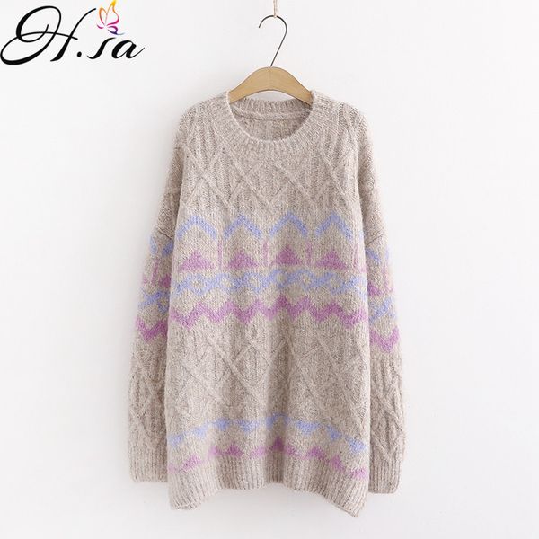 

h.sa sueter mujer invierno 2019 winter knit jumpers o neck casual striped warm pullovers knitted khaki ugly christmas sweater, White;black