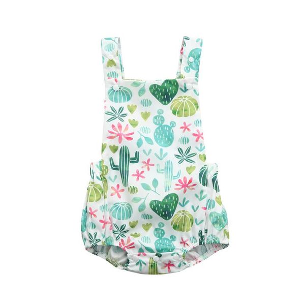 

2018 summertoddler baby cactus floral print vest sleeveless backless romper jumpsuit dropshipping animal print #ld, White