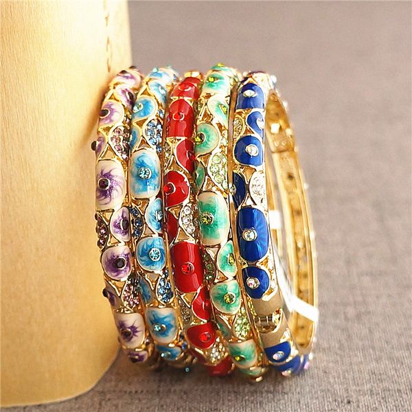 

pierced thin chinese filigree rhinestone bangle women cloisonne enamel bangles fashion ethnic jewelry birthday gift, Black