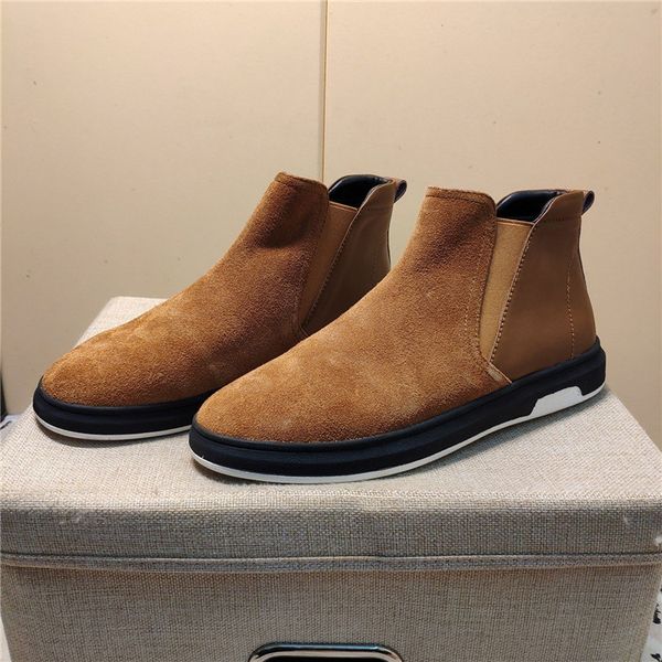 

british style soft bottom leather frosted men's shoes business casual men's short boots fashion high-shoes size 39-45, Black